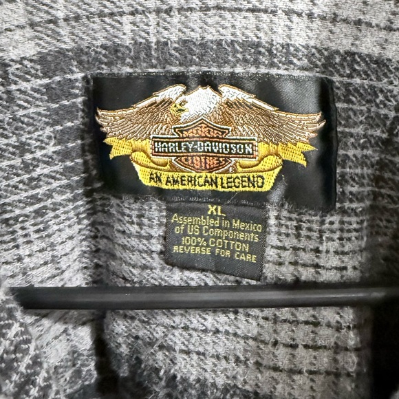 Harley-Davidson Men’s Gray and Black Plaid Flannel Shirt XL 100% Cotton - Picture 4 of 6